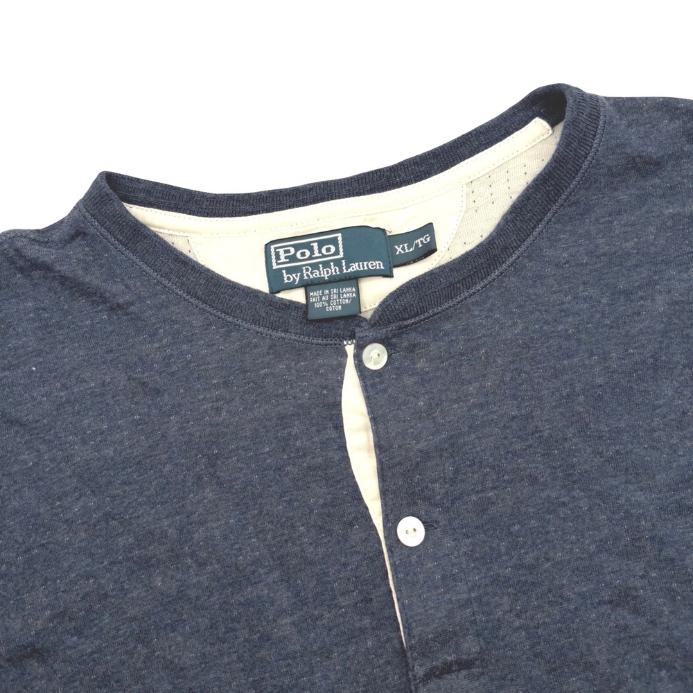 Polo‎ Ralph Lauren Henley Men XL Navy Blue Long Sleeve Cotton Heathered Shirt